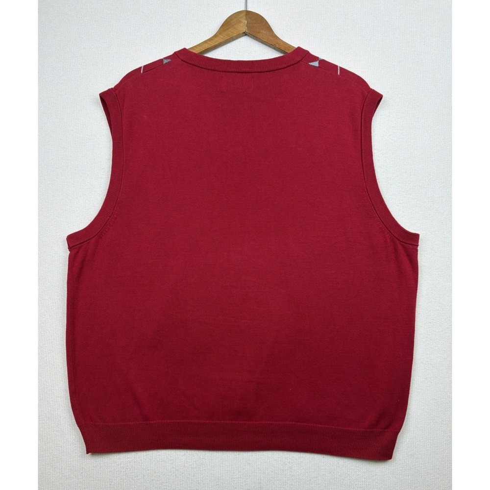 Saddlebred Men's V Neck Argyle‎ Sweater Vest Red Gray XL 100% Cotton Preppy Golf - Picture 2 of 10